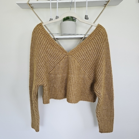 Arizona Jeans Company Marigold Yellow Gold Double V Neck Sweater Size XS - Picture 8 of 9